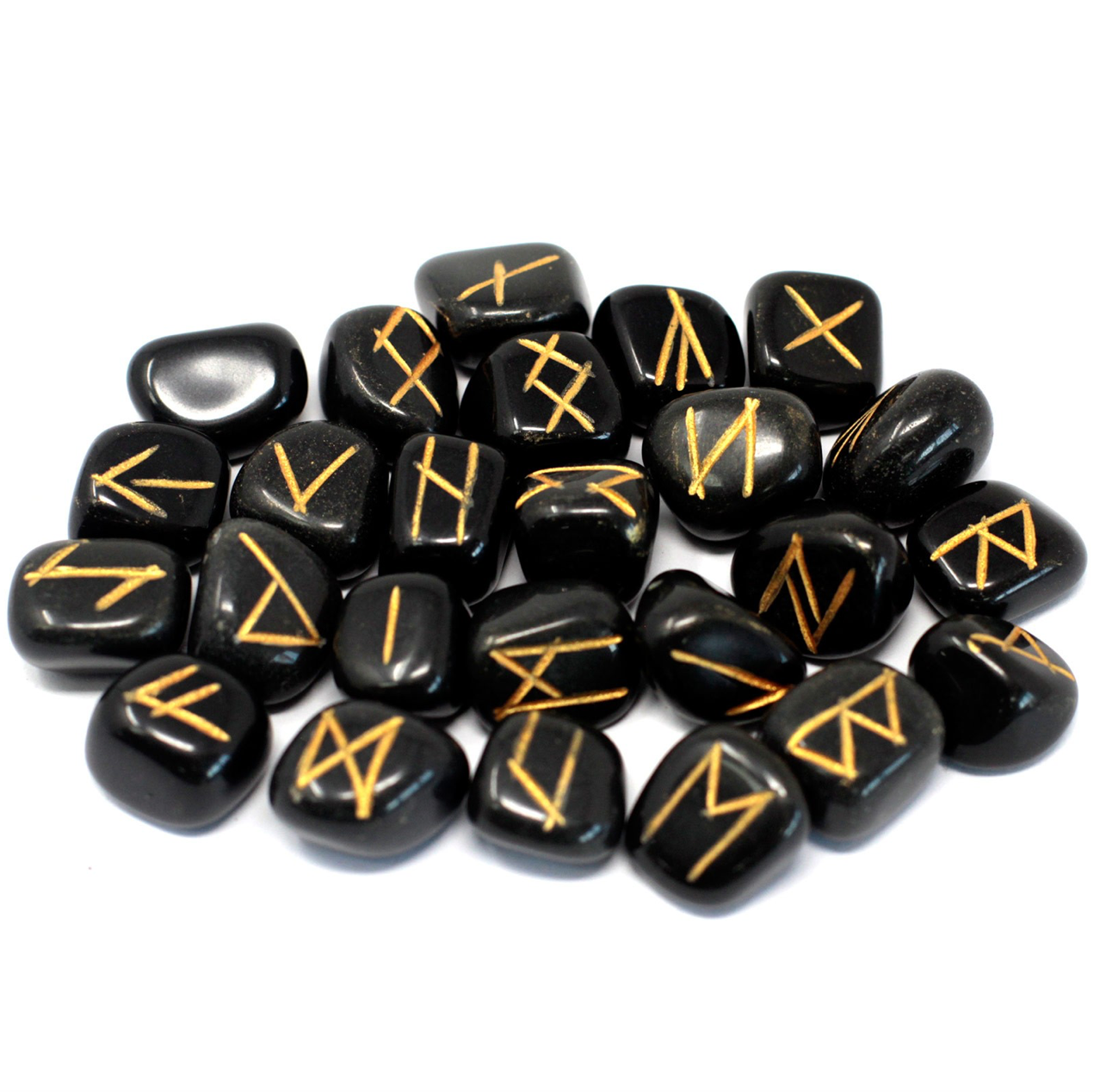 Runes Stone Set - Black Agate
