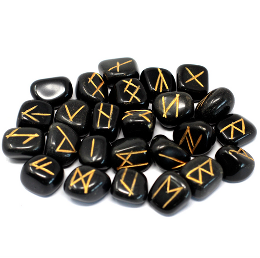 Runes Stone Set - Black Agate