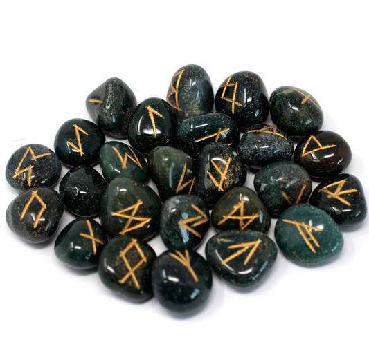 Runes Stone Set in Pouch - Bloodstone
